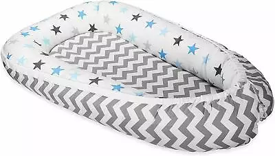 Baby Double-sided Soft Cocoon Bed Baby Zig Zag/Blue Grey Stars • £26.99