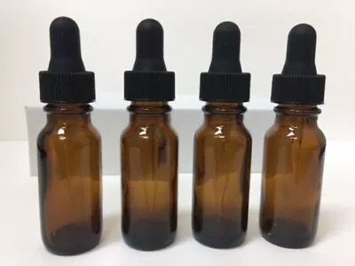 1/2 Oz Amber Glass Bottle With Glass Eye Dropper (15ml) - Pack Of 4 New • $6.79