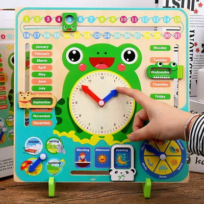 £16.79 • Buy Kids Wooden Frog Clock Calendar Date Weather Board Learning Educational Toys UK