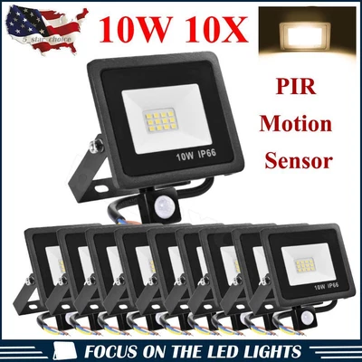 $51.99 • Buy 10X 10W LED Floodlight Motion Sensor Security Spotlight Outdoor PIR Flood Light