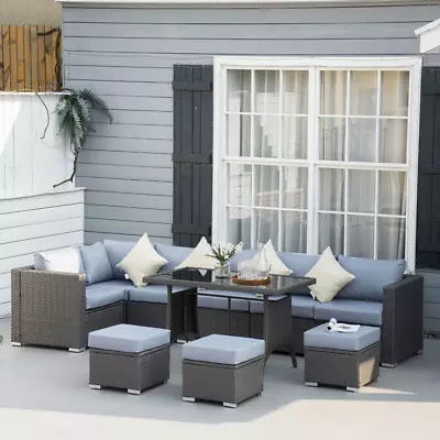 9 Person Rattan Garden Outdoor Lounge Furniture Sofa Set With Cushions 10 Piece • £756.99
