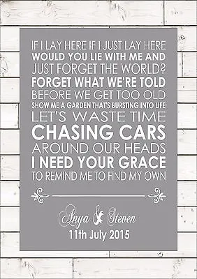 CHASING CARS - SNOW PATROL Wedding Anniversary First Dance Personalised Print A4 • £6.55