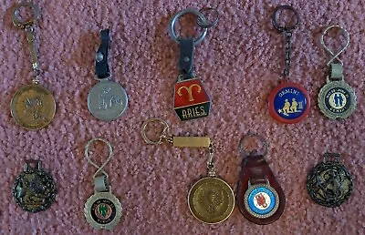 Vintage Lot Of 10 Zodiac Keychains Metal & Heavy Metal Plastic & Leather Fobs • $90