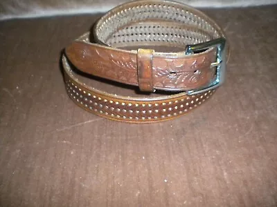  New Brown Mexican Belt 100% Leather With A Design 1 1/2 In Snap Belt Size  44 • $17.50