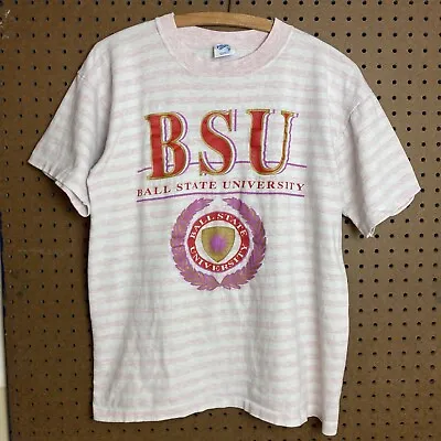 Vintage 80s Ball State University BSU Stripe Single Stitch T-shirt Medium • $14.80