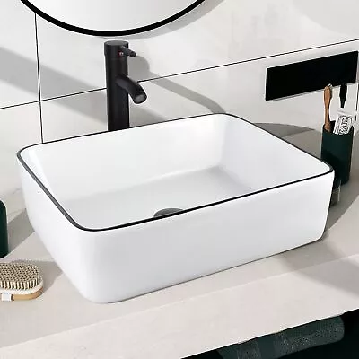 Modern Bathroom Wash Basin Sink Ceramic Countertop Rectangular White 500x400mm • £35.90