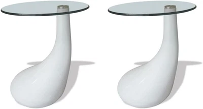 $498.02 • Buy Set Of 2 Round Shape Coffee Table Clear With Glass Top And Stand End Side Table 