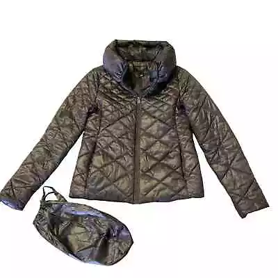 Victoria's Secret Full Zip Puffer Jacket Women XS Gray Bronze Metallic Packable • $29