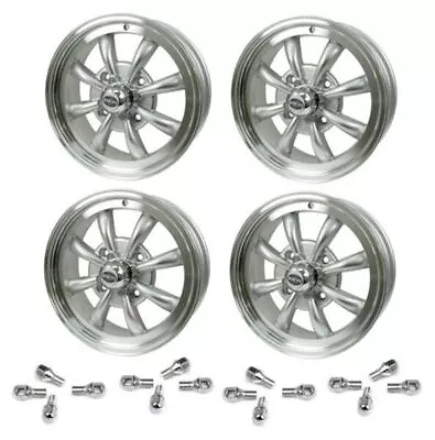 $743.95 • Buy Set Of 4 15  X 5-1/2  Vw Bug 4 Lug Silver Empi 8 Spoke Wheels & Lug Nuts
