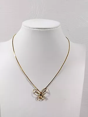 Vintage Gold Tone Open Work Butterfly Rhinestone Pendant Chain Necklace 15 In • $7.34