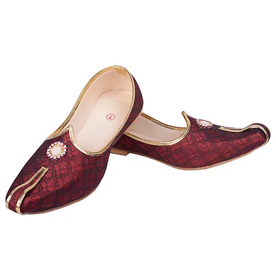 Men's Maroon Sherwani Shoes Pakistani Shoes Padhani Shoes Lahori Nagra Jutti • £34.99