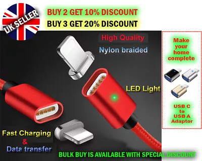 £4.99 • Buy Magnetic Phone Charger Cable For IPhone | Fast Charging | Braided Nylon | Strong