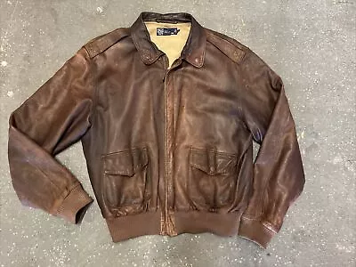 Polo Ralph Lauren Vintage Leather Flight Jacket Size Large • $100