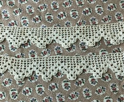 Lot Of 2 Pieces Vintage Beige Filet Crochet Trim 1-5/8  Wide X 20-1/2  & 19-1/2  • $6.25
