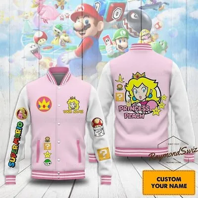 Personalized Princess Peach Baseball Jacket Custom Super Mario Unisex Jacket • $65.99