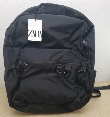 Zara Black Backpack Multi-Pocket Nylon Bag With 15  Laptop Padded Sleeve • $39.99