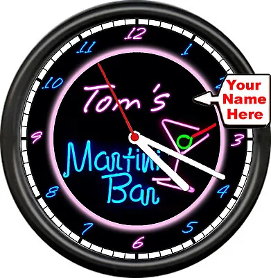 Personalized 50's Martini Bar Retro Neon Colors NO LIGHT Lounge Sign Wall Clock • $26.95