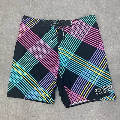 Maui And Sons Board Shorts Men's 34 Medium Black Neon 9.5  Inseam Spell Out Logo • $3.60