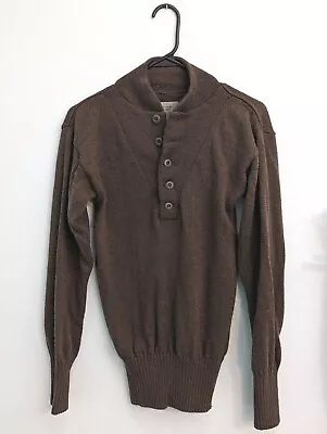 Vintage Army Military Wool Brown Sweater Henley Pullover Size Small Jack • $25