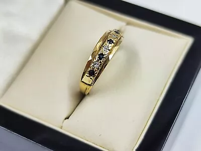 9ct Gold Half Eternity Ring Sapphire And Diamond Size N1/2 Hallmarked • £99