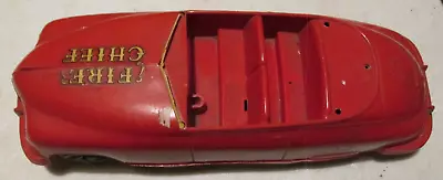 Vintage Old 10  X3 1/2  Wide Plastic Friction Chief Fire Dept Red Car Marx Toy • $15