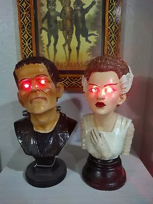 Frank & MUMMY Bride Of Frankenstein Bust Lights Up Halloween Decor • $84