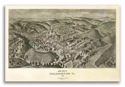 1911 Pocahontas Virginia Vintage Old Panoramic City Map - 16x24 • $23.85