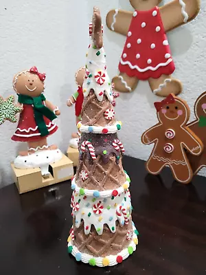 CHRISTMAS Peppermint Candy Gingerbread Tree Tabletop Figurine Decor 12.5  • $35.14