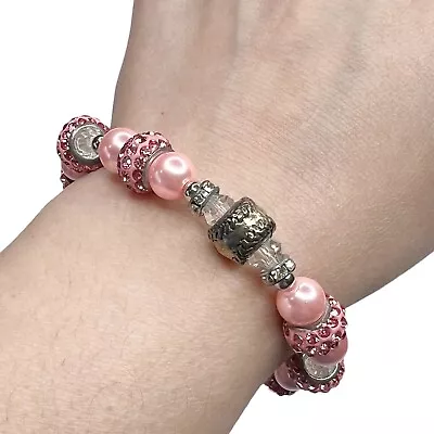 $8.49 • Buy New In Box Pink Rhinestone Beaded Baseball Softball Bracelet Heart Faux Pearl