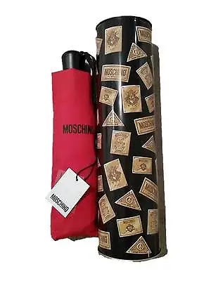 MOSCHINO Standard Size UMBRELLA Branded RED W/ Collectible TIN - FREE SHIPPING • $169.97