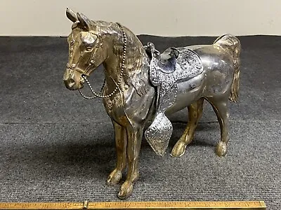 Vintage Die Cast Metal Horse Figurine Silver And Gold Tone 10  Tall 13  Long • $45