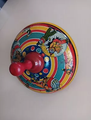 J Chein & Co Tin Litho Metal Spinning Toy Top Circus Scene Clowns Elephants Dogs • $12.79