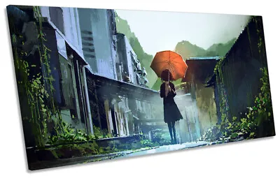 Umbrella Rain City Urban Print PANORAMIC CANVAS WALL ART Picture • $149.99