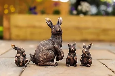 Rabbit Garden Ornament Family Bunnies Hare Outdoor Decor Bronze Effect Statues • £19.99