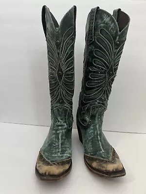 Liberty Black Tall Vintage Turqueza Boots Women US 9 Turquoise Excellent Rodeo • $155.99
