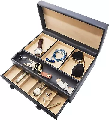 Mens Valet Tray Mens Jewelry Box Night Stand Organizers And Black & Beige • $42.50