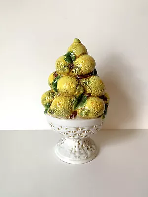 Vintage Ceramic Lemon Topiary Tree Basket Majolica Style Painted Signed ITALY • $125