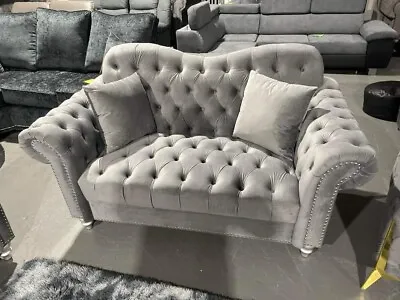 2 Seater | Elegance Chesterfield Sofa | Grey | Plush Velvet |  • £479.99