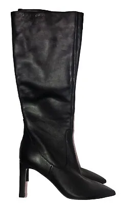 Nine West Maxim Knee High Half Zipper Black Leather Stiletto Heels Boots 39 9 • $30