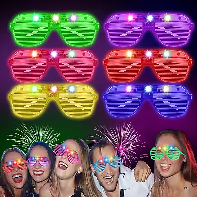 6-24 Flashing Party Glasses | LED Light Up Glow Neon Shutter Shades Disco Rave • £5.99