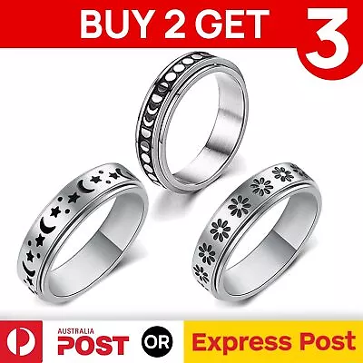 $3.95 • Buy Anti-anxiety Spinner 35 Designs Fidget Rotating Stainless Steel Rings Band Black