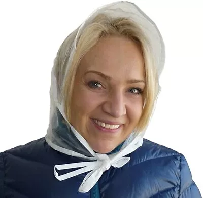 Elysee #2035 Rain Bonnets Clear Plastic Waterproof With Tie (Pack Of 12) Durable • £12.95