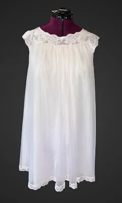 Vintage Shadowline Pink Babydoll Nightgown Med Short Floral Lace Double Chiffon • $29.99