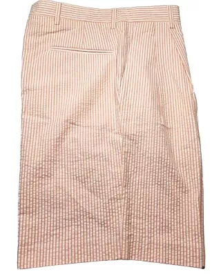 New! BERLE-Org/Wht Seersucker Stripe Mens Pleated Casual Bermuda Shorts-(32) • $9.95