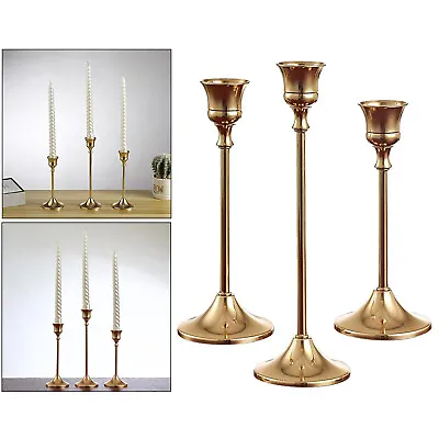 Metal Candle Stand Stick Holders Stand Gold For Wedding Party Home Office Decor • £9.34