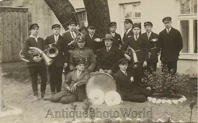 Soldiers Military Music Band W Tuba Drum Antique Photo • $14