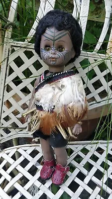 Vintage New Zealand Maori Doll Face Tattoos Traditional Costume Tiki Necklace • £12