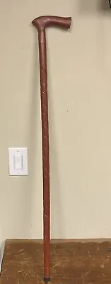 Vintage Wooden Oak Style W/ Handle Classic Walking Stick Cane Old 37 ” Red Brown • $35