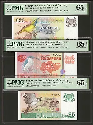 SINGAPORE 5 10 20 Dollars 1976 1979 P-10 11b 12 PMG 65 EPQ Gem UNC Bird. • $168.50