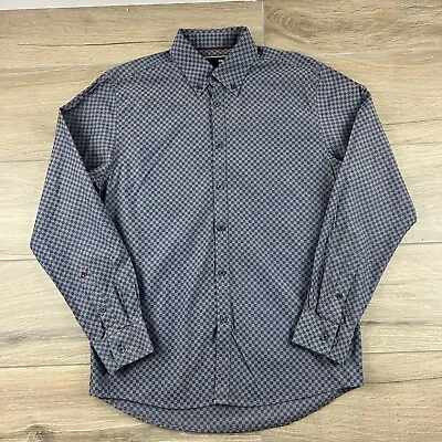 Merc London Long Sleeve Shirt Blue And Grey Checked Button Up Men’s Size Medium • $14.93